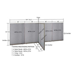 GOF 60"D x 192"W x 48”/60”/72”H, T-Shaped Freestanding Fabric Partition