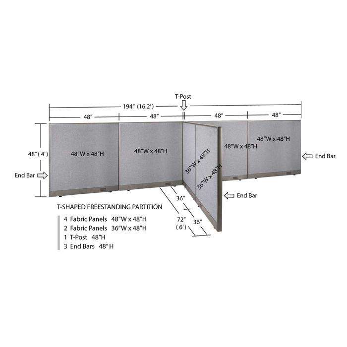 GOF Office T-Shaped Partition 72D x 192W x 48H - Kainosbuy.com