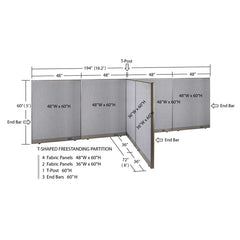 GOF 72"D x 192"W x 48”/60”/72”H, T-Shaped Freestanding Fabric Partition