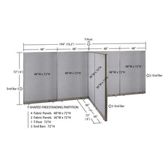 GOF 72"D x 192"W x 48”/60”/72”H, T-Shaped Freestanding Fabric Partition
