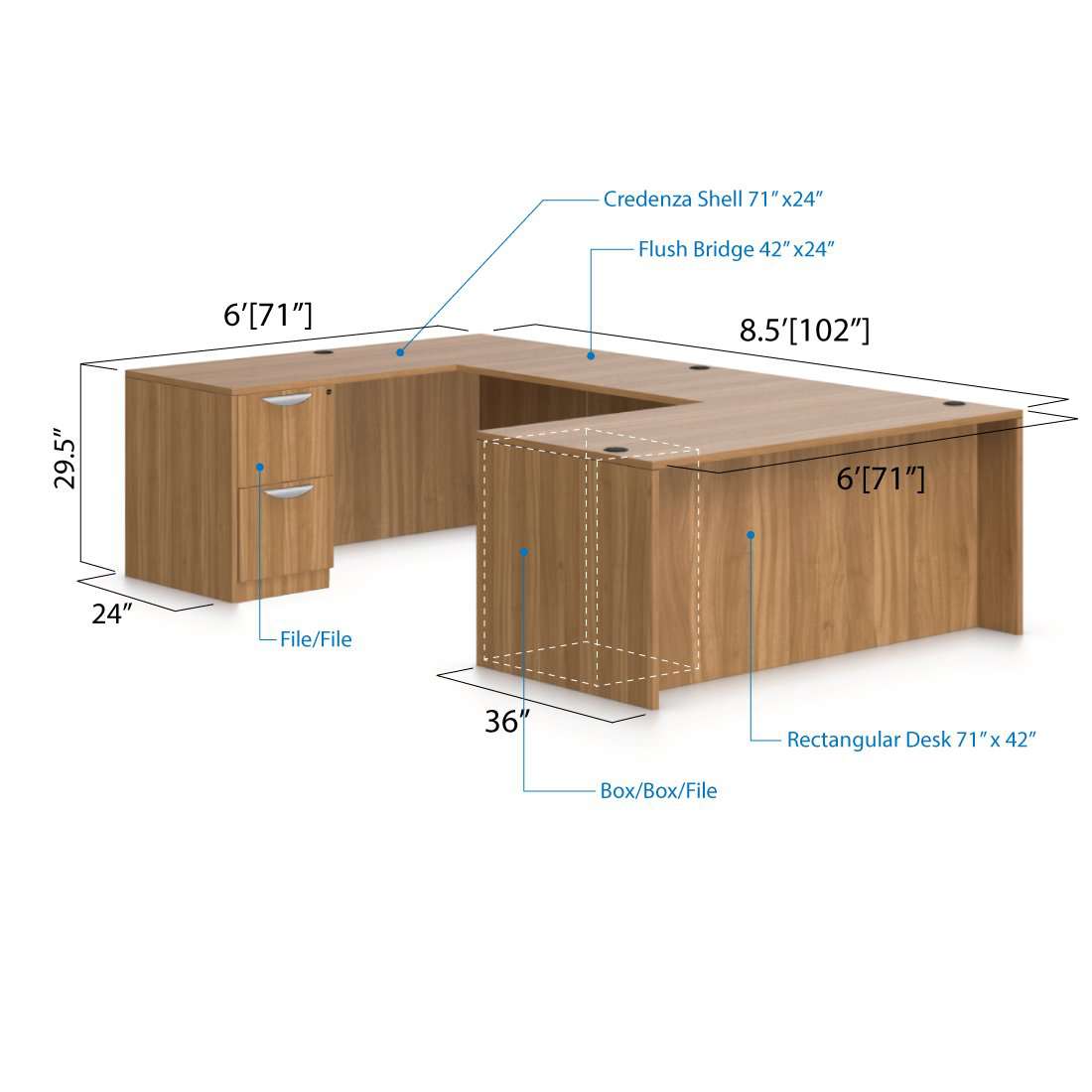 U71B - 6' x 8.5' U-Shape Workstation(Rectangular Desk with B/B/F and F/F Pedestal) - Kainosbuy.com
