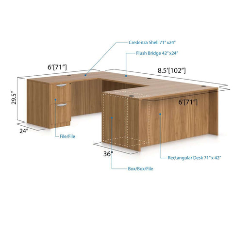 U71B - 6' x 8.5' U-Shape Workstation(Rectangular Desk with B/B/F and F/F Pedestal) - Kainosbuy.com