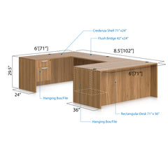 U71B - 6' x 8.5' U-Shape Workstation(Rectangular Desk with Hanging B/F Pedestal) - Kainosbuy.com