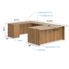 U71C - 6' x 9' U-Shape Workstation(Bow front Desk with B/B/F and F/F Pedestal) - Kainosbuy.com