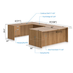 U71C - 6' x 9' U-Shape Workstation(Bow front Desk with Hanging B/F Pedestal) - Kainosbuy.com