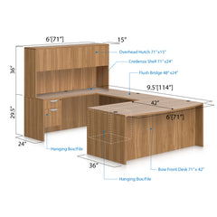 U71D - 6' x 9.5' U-Shape Workstation(Bow Front Desk with Hanging B/F Pedestal) Hutch Added - Kainosbuy.com