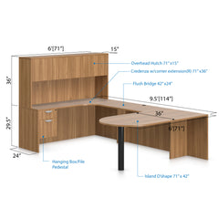 U71D - 6' x 9.5' U-Shape Workstation(Island D with Hanging B/F Pedestal) Hutch Added - Kainosbuy.com