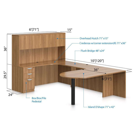 U71E - 6' x 10' U-Shape Workstation(Island D with B/B/F Pedestal) Hutch Added - Kainosbuy.com