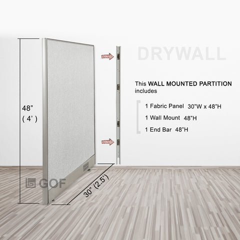 GOF 30"W x 48”/60”/72”H, Wall-Mounted Fabric Partition Package