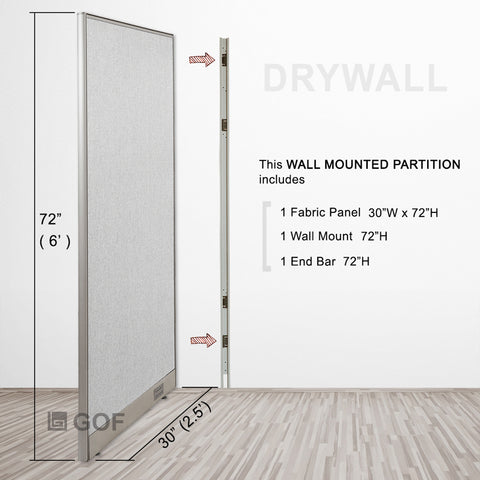 GOF 30"W x 48”/60”/72”H, Wall-Mounted Fabric Partition Package