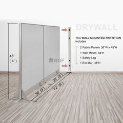 GOF 72"W x 48”/60”/72”H, Wall-Mounted Fabric Partition Package