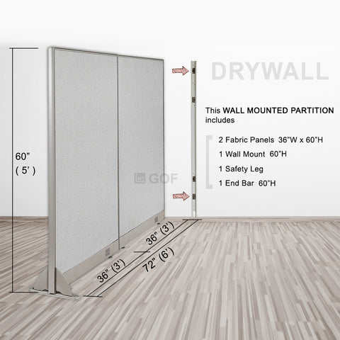 GOF 72"W x 48”/60”/72”H, Wall-Mounted Fabric Partition Package