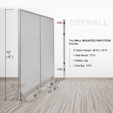 GOF 72"W x 48”/60”/72”H, Wall-Mounted Fabric Partition Package