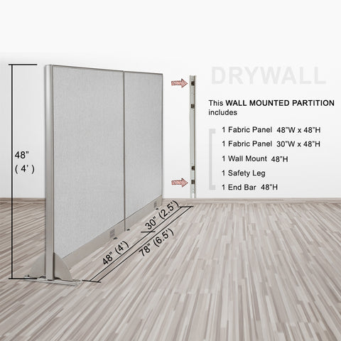 GOF 78"W x 48”/60”/72”H, Wall-Mounted Fabric Partition Package