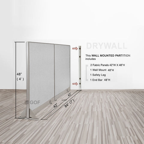 GOF 84"W x 48”/60”/72”H, Wall-Mounted Fabric Partition Package