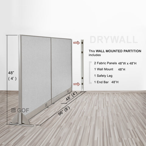 GOF 96"W x 48”/60”/72”H, Wall-Mounted Fabric Partition Package