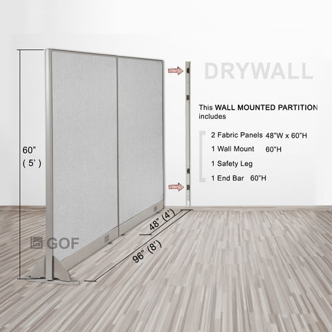 GOF 96"W x 48”/60”/72”H, Wall-Mounted Fabric Partition Package