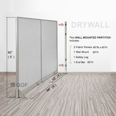 GOF 96"W x 48”/60”/72”H, Wall-Mounted Fabric Partition Package