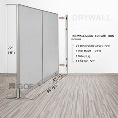 GOF 96"W x 48”/60”/72”H, Wall-Mounted Fabric Partition Package