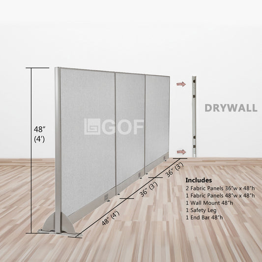GOF 120"W x 48”/60”/72”H, Wall-Mounted Fabric Partition Package