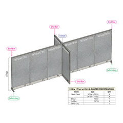 GOF 60"D x 204"W x 48”/60”/72”H, X-Shaped Freestanding Fabric Partition Package