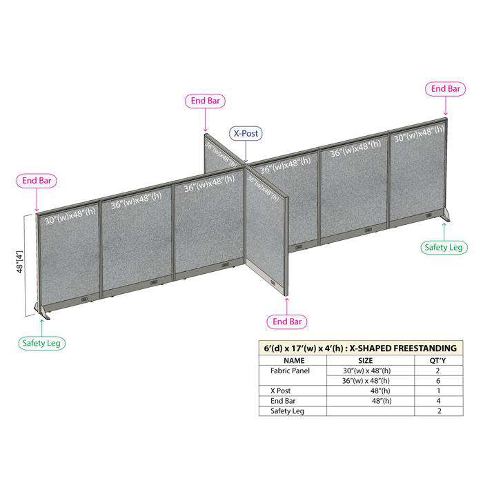 GOF Office X-Shaped Partition 72D x 204W x 48H - Kainosbuy.com