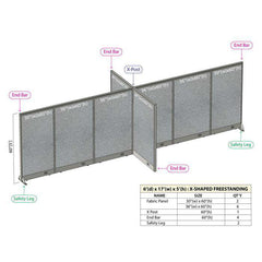 GOF 72"D x 204"W x 48”/60”/72”H, X-Shaped Freestanding Fabric Partition Package