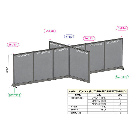 GOF Office X-Shaped Partition 96D x 204W x 48H - Kainosbuy.com