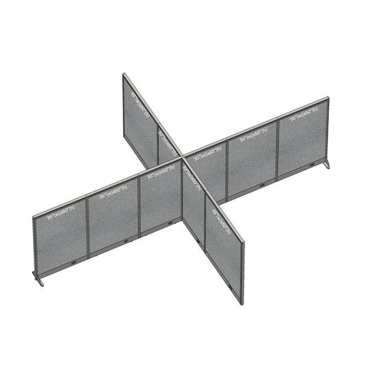 GOF 156"D x 204"W x 48”/60”/72”H, X-Shaped Freestanding Fabric Partition Package
