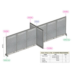 GOF 60"D x 216"W x 48”/60”/72”H, X-Shaped Freestanding Fabric Partition Package