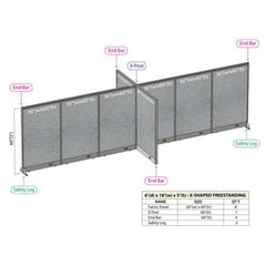 GOF 72"D x 216"W x 48”/60”/72”H, X-Shaped Freestanding Fabric Partition Package