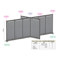 GOF 96"D x 216"W x 48”/60”/72”H, X-Shaped Freestanding Fabric Partition Package