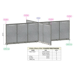 GOF 156"D x 216"W x 48”/60”/72”H, X-Shaped Freestanding Fabric Partition Package