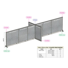 GOF 60"D x 228"W x 48”/60”/72”H, X-Shaped Freestanding Fabric Partition Package