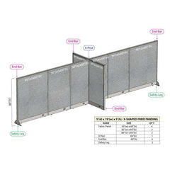 GOF 60"D x 228"W x 48”/60”/72”H, X-Shaped Freestanding Fabric Partition Package