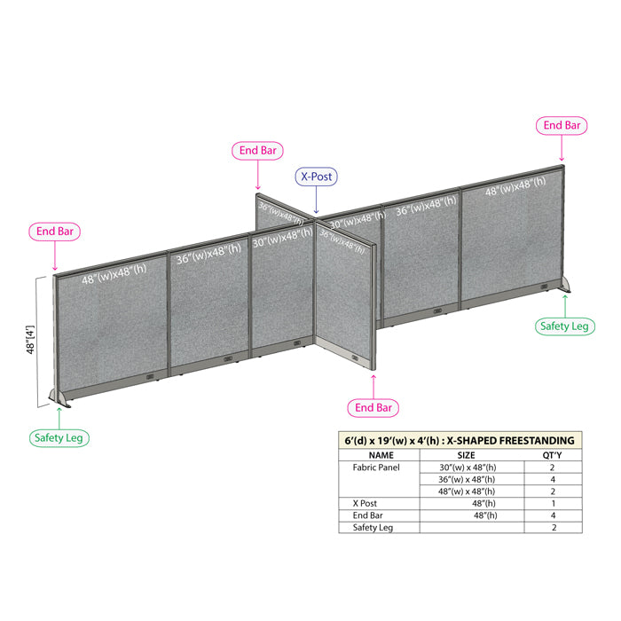 GOF Office X-Shaped Partition 72D x 228W x 48H - Kainosbuy.com