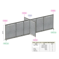 GOF 72"D x 228"W x 48”/60”/72”H, X-Shaped Freestanding Fabric Partition Package