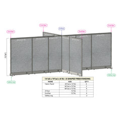 GOF 156"D x 228"W x 48”/60”/72”H, X-Shaped Freestanding Fabric Partition Package