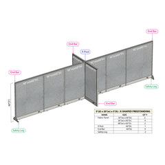 GOF 60"D x 240"W x 48”/60”/72”H, X-Shaped Freestanding Fabric Partition Package