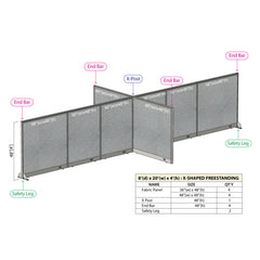 GOF 96"D x 240"W x 48”/60”/72”H, X-Shaped Freestanding Fabric Partition Package