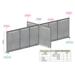 GOF 96"D x 240"W x 48”/60”/72”H, X-Shaped Freestanding Fabric Partition Package