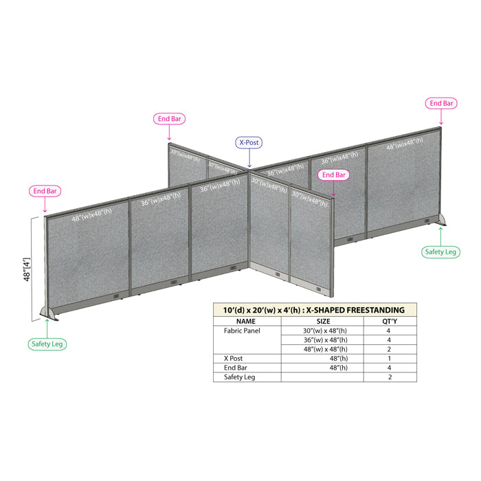 GOF Office X-Shaped Partition 120D x 240W x 48H - Kainosbuy.com