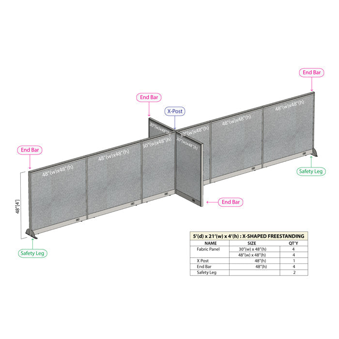 GOF Office X-Shaped Partition 60D x 252W x 48H - Kainosbuy.com