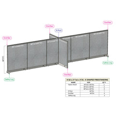 GOF 72"D x 252"W x 48”/60”/72”H, X-Shaped Freestanding Fabric Partition Package