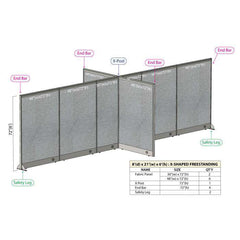 GOF 96"D x 252"W x 48”/60”/72”H, X-Shaped Freestanding Fabric Partition Package