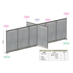 GOF 96"D x 264"W x 48”/60”/72”H, X-Shaped Freestanding Fabric Partition Package