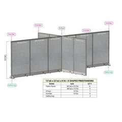 GOF 144"D x 264"W x 48”/60”/72”H, X-Shaped Freestanding Fabric Partition Package