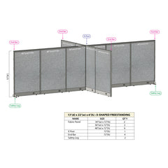 GOF 156"D x 264"W x 48”/60”/72”H, X-Shaped Freestanding Fabric Partition Package