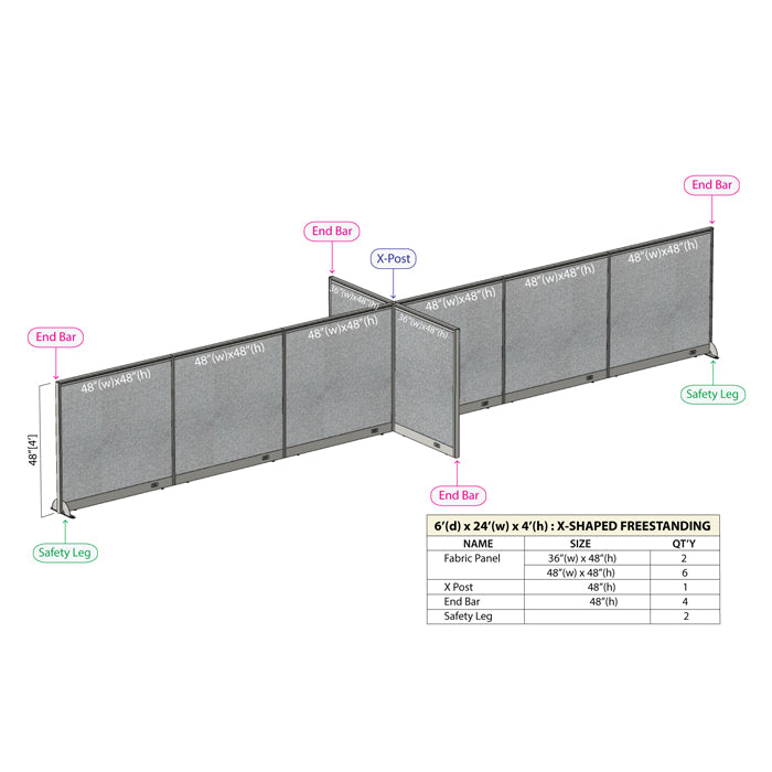 GOF Office X-Shaped Partition 72D x 288W x 48H - Kainosbuy.com