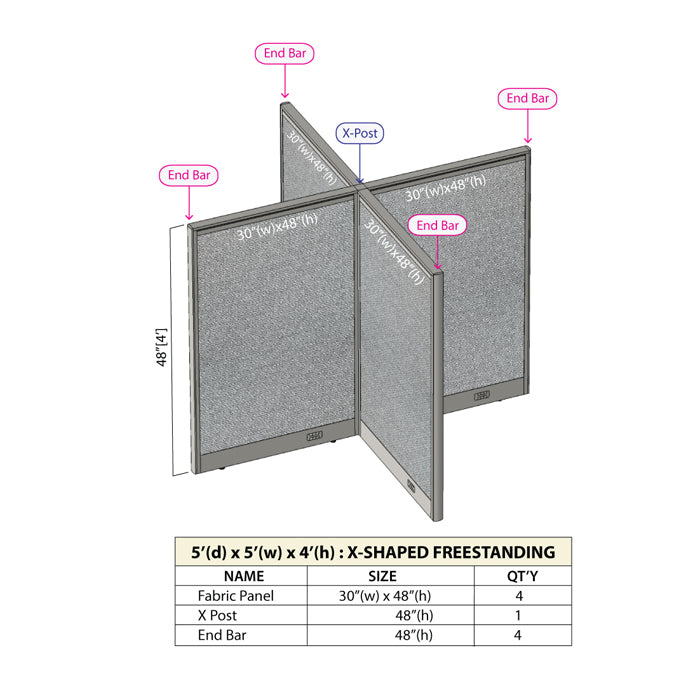 GOF Office X-Shaped Partition 60D x 60W x 48H - Kainosbuy.com